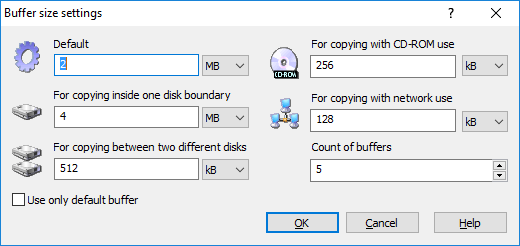 Buffer size settings window